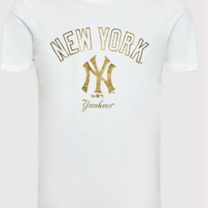 New Era T-Shirt New York Yankees Metallic Logo 12893141 Biały Regular Fit