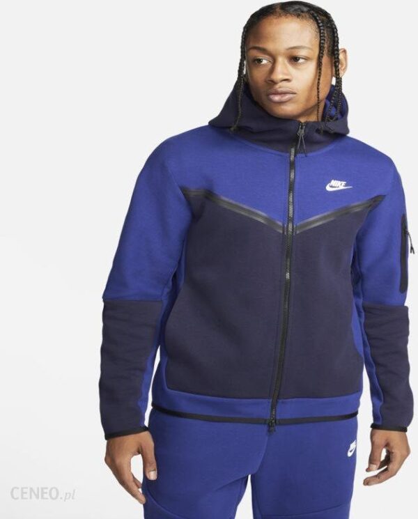 Nike Męska bluza z kapturem i zamkiem na całej długości Nike Sportswear Tech Fleece - Niebieski