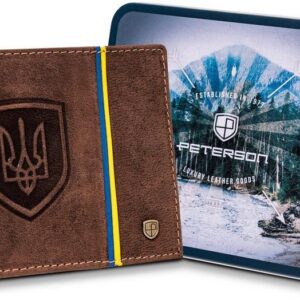 Nubukowy portfel męski z godłem Ukrainy — Peterson