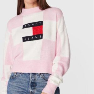 Tommy Jeans Sweter Checker Flag DW0DW14316 Różowy Relaxed Fit